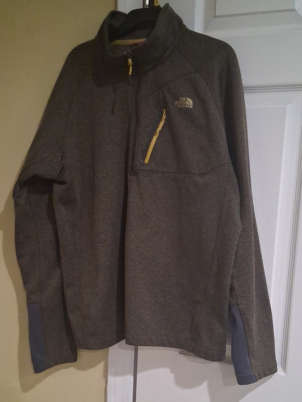 The North Face Men's Charcoal Gray Half-Zip Fleece with Yellow Accents
